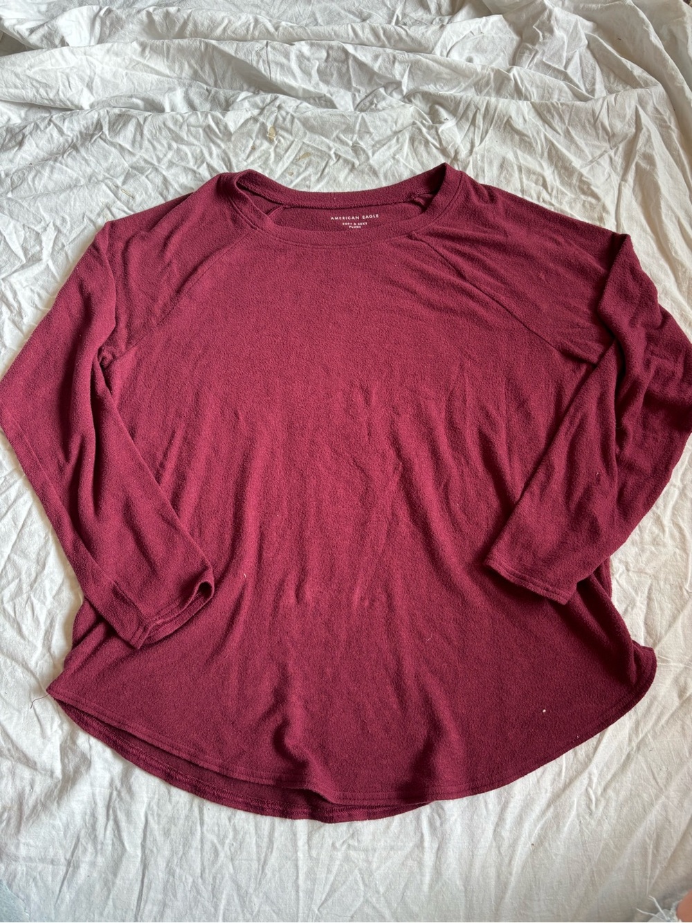 American Eagle Outfitters maroon Long Sleeve Scoop Hem Top